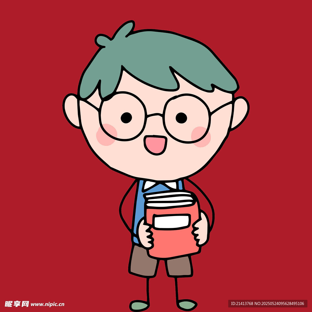 抱书小男孩
