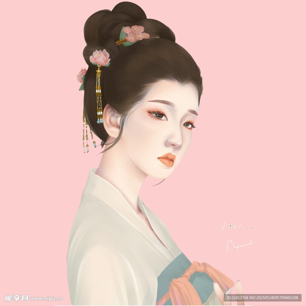 古风佳人持扇优雅侧颜