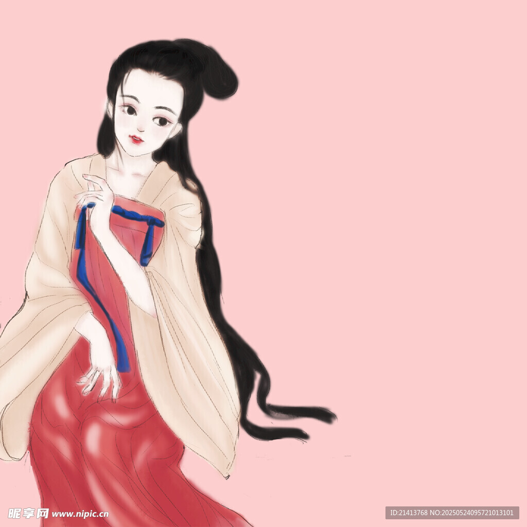 古风红衣女子优雅坐姿