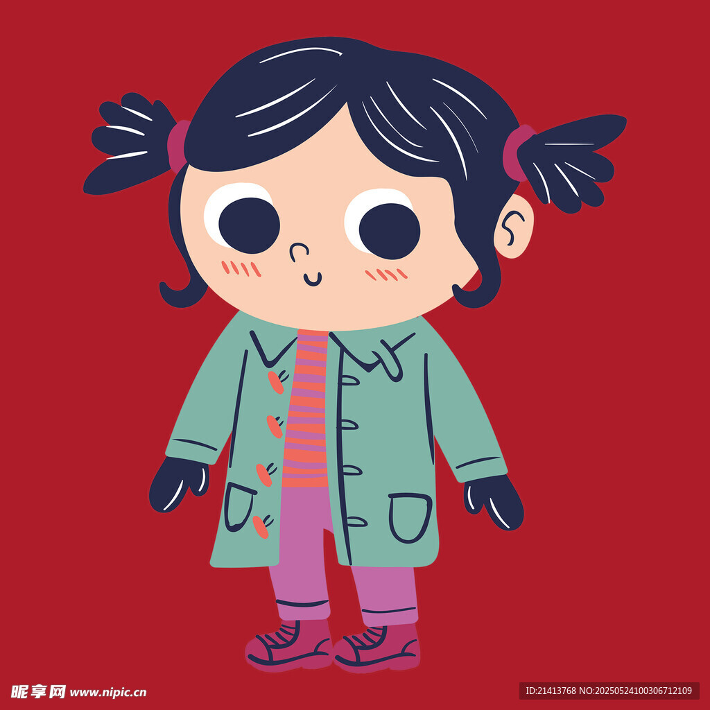 扎双马尾的可爱卡通女孩
