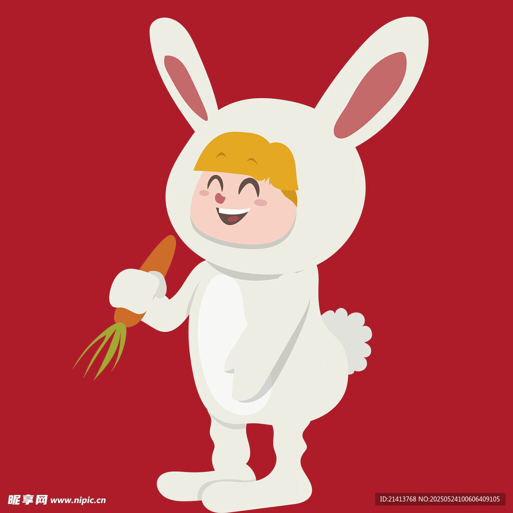 穿兔装手持胡萝卜的小孩