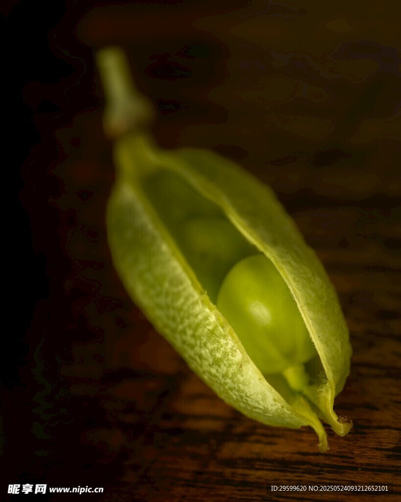 剥开的青豆荚与青豆