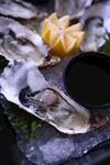冰鲜生蚝配柠檬与蘸料