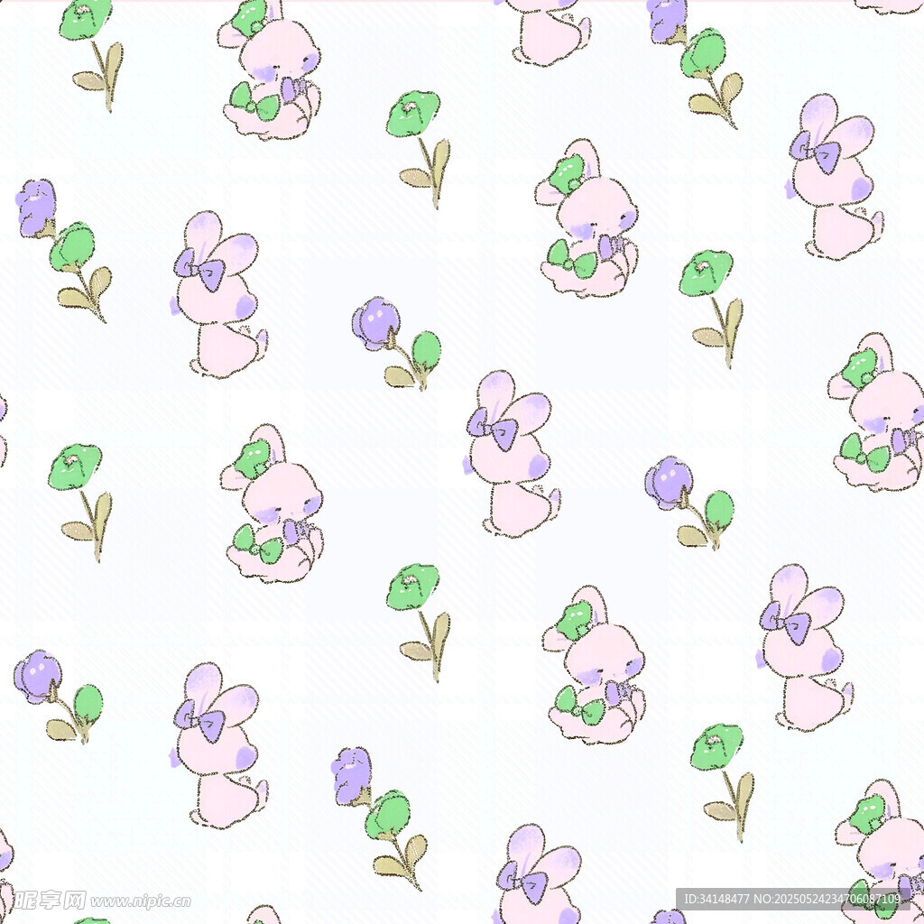 可爱兔子花卉无缝图案