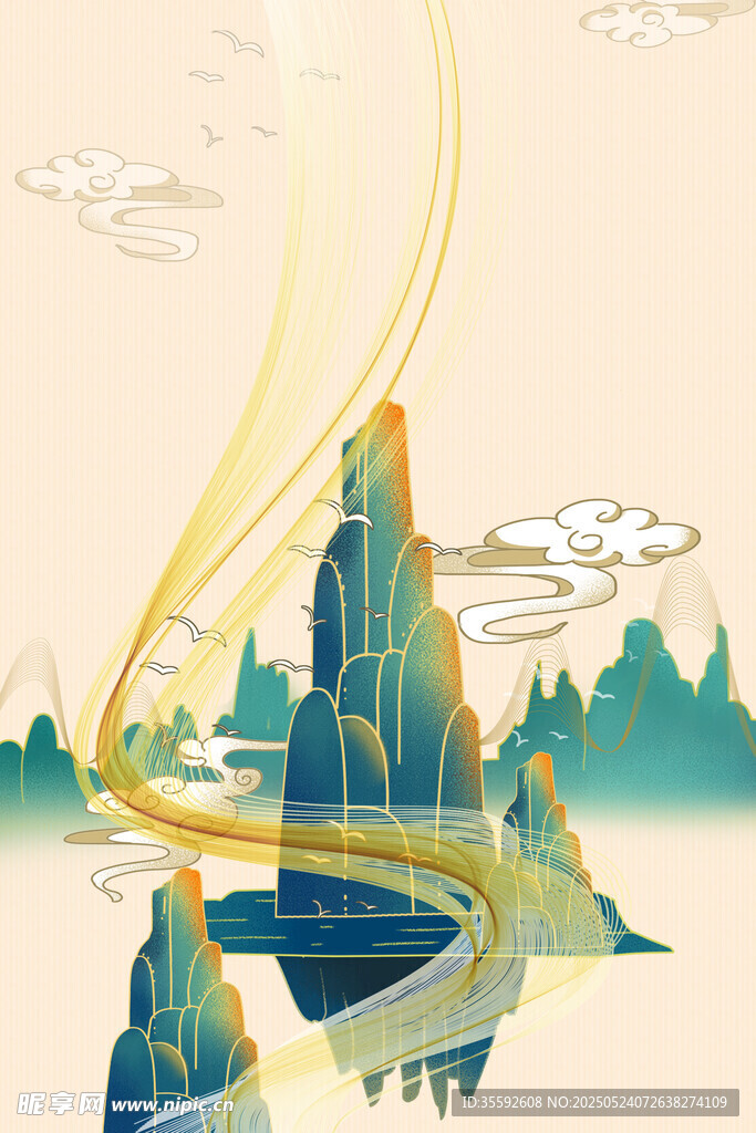 国潮山水背景