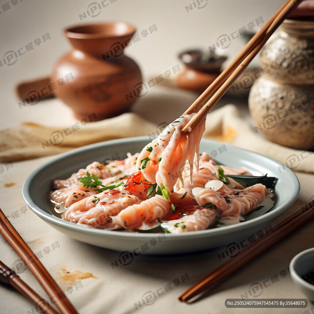 筷子与三文鱼捞汁