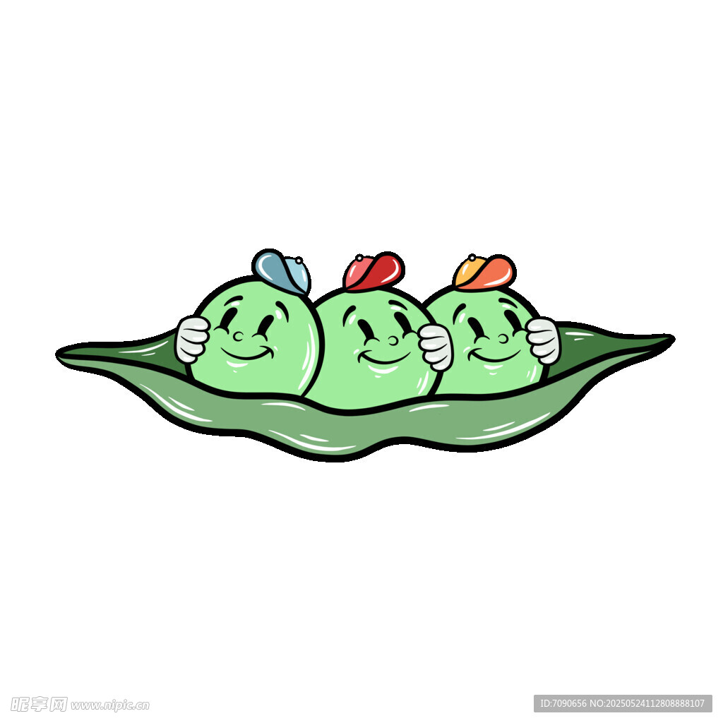三颗萌趣豌豆在豆荚中