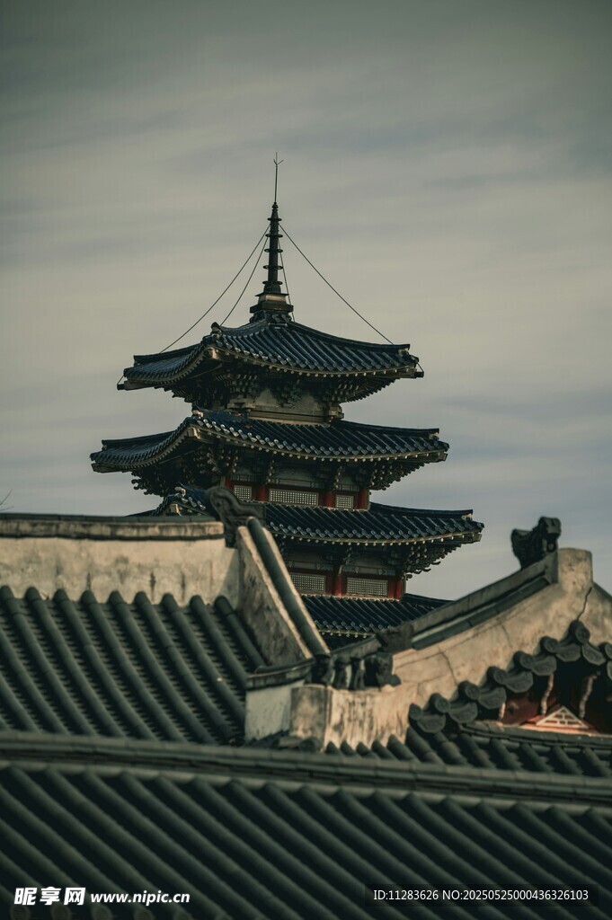 古雅中式塔楼屋顶景致