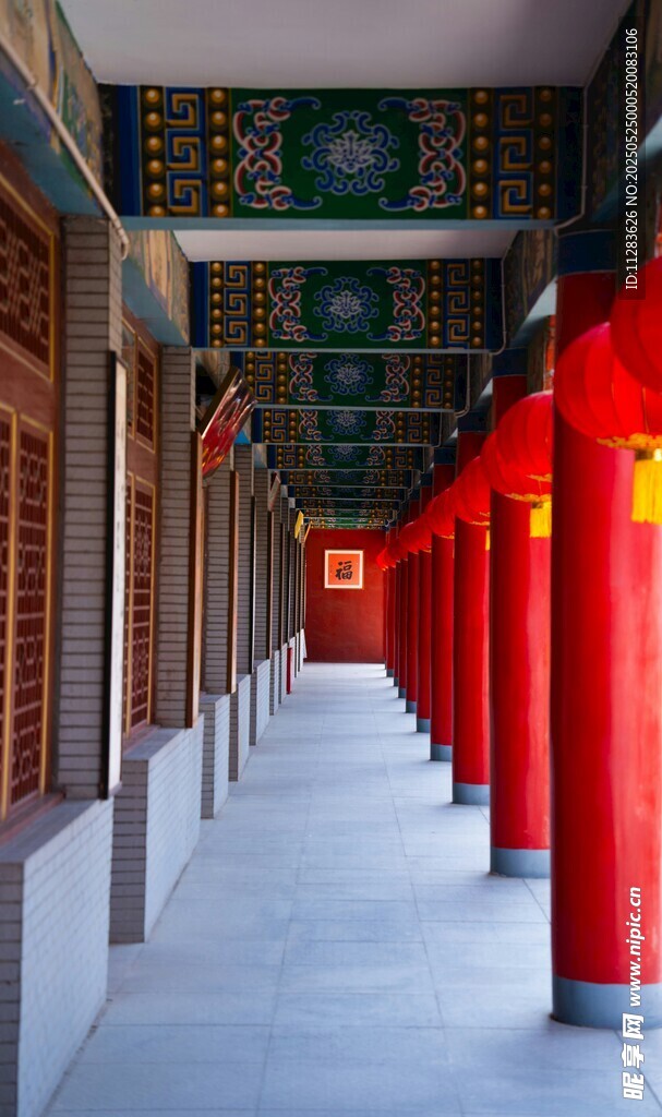 古建红柱长廊中式景致