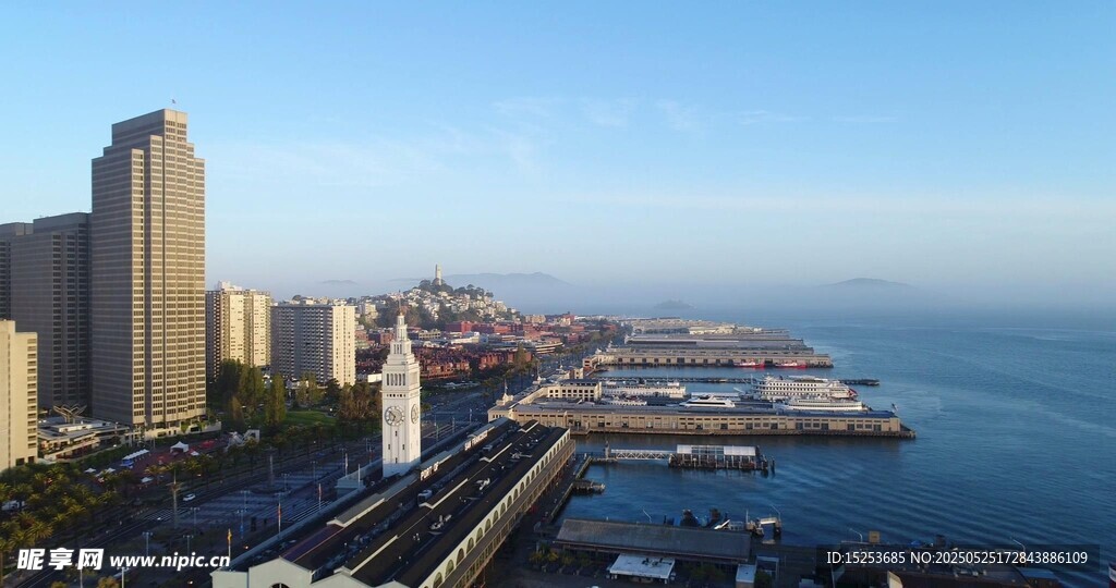 城市海滨风光俯瞰美景