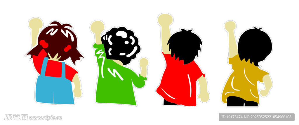 卡通加油团队人物描图