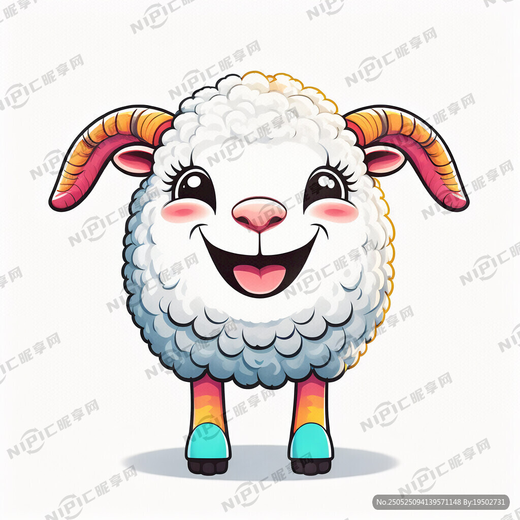 卡通羊 彩色 微笑 特写站立