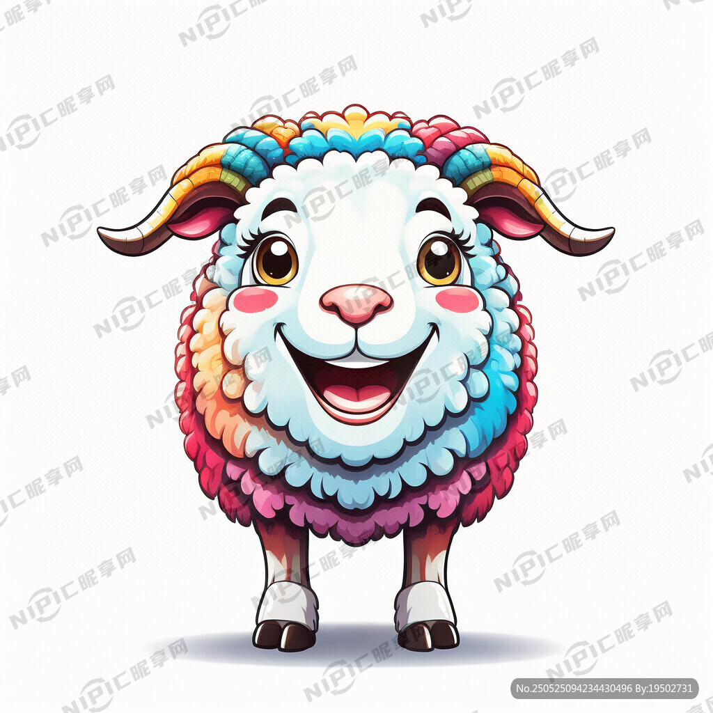 卡通羊 彩色 微笑 特写站立