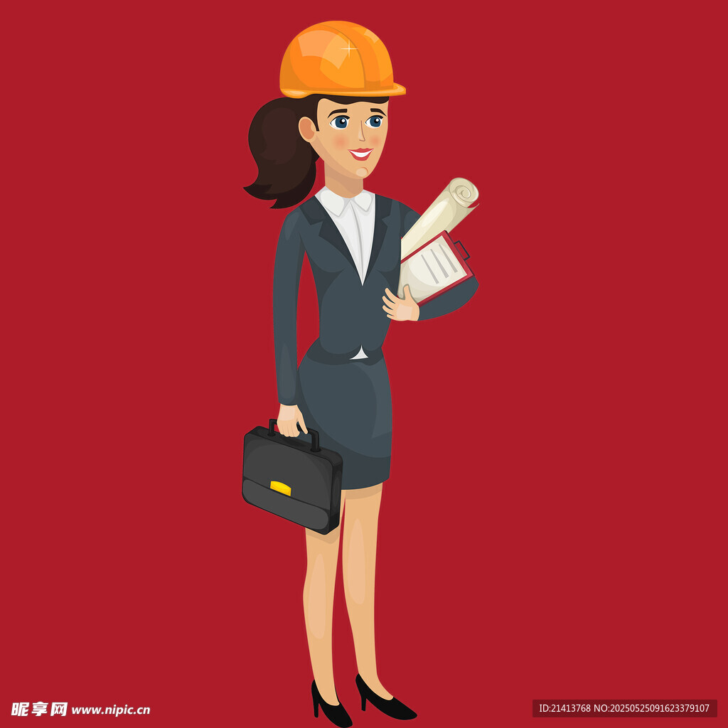 女工程师手持图纸与公文包