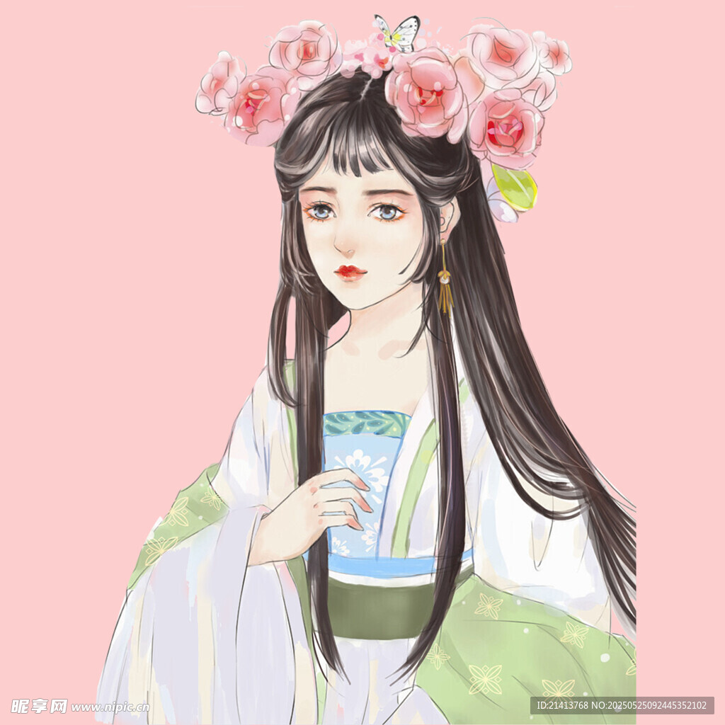 古风汉服少女手持书卷