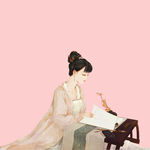 古风女子伏案挥毫书写