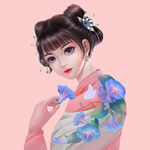古风少女手持蝴蝶赏景