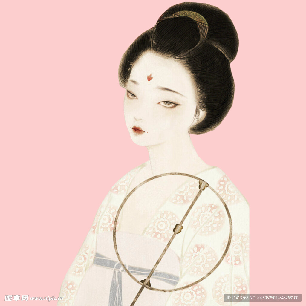 古典美人持扇优雅姿态