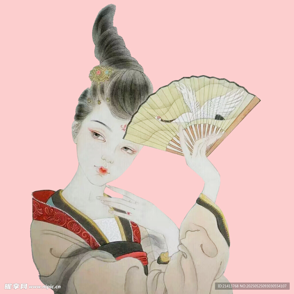 古风女子持扇优雅姿态