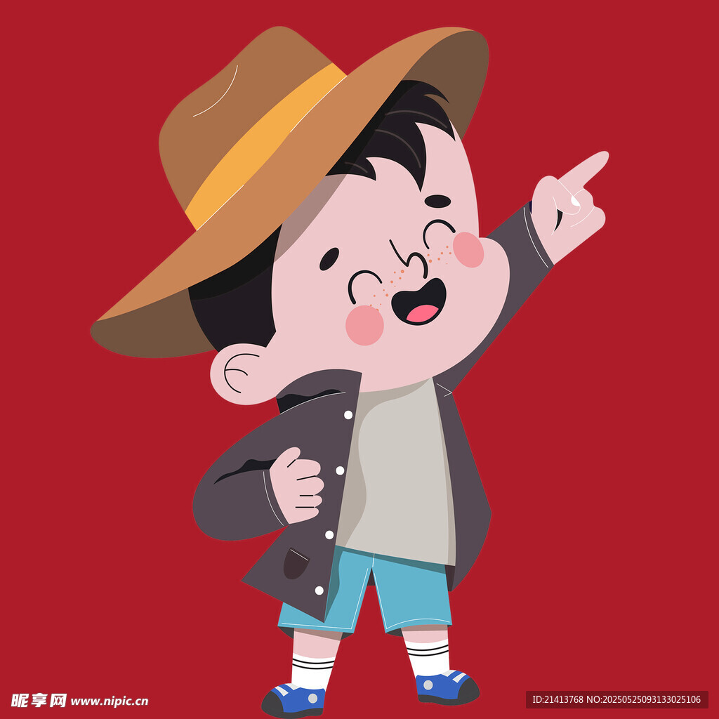 俏皮男孩指向前方