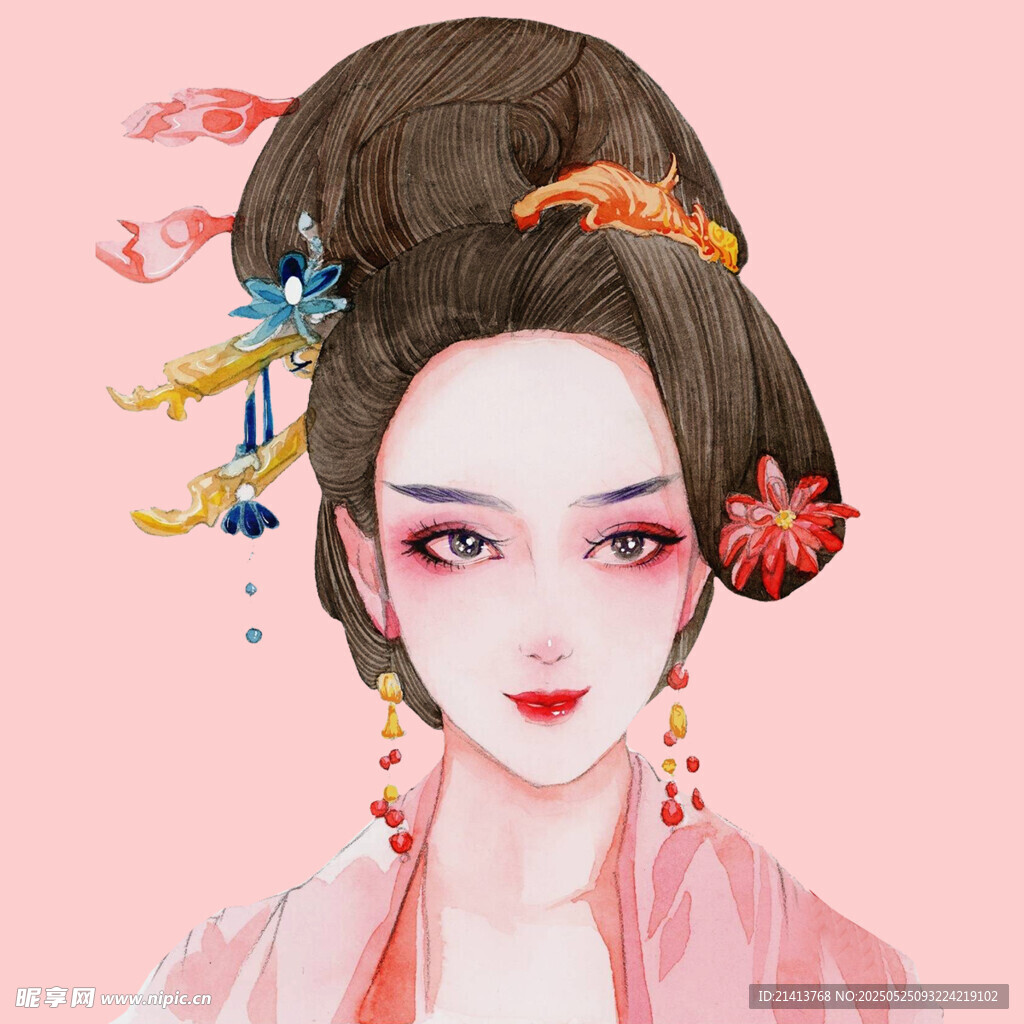 古风佳人发髻簪花之美