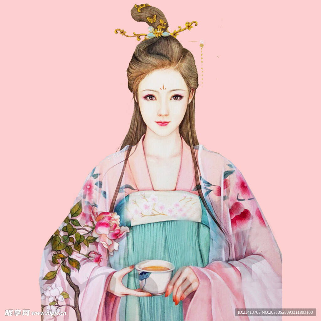 古风汉服女子手持花枝