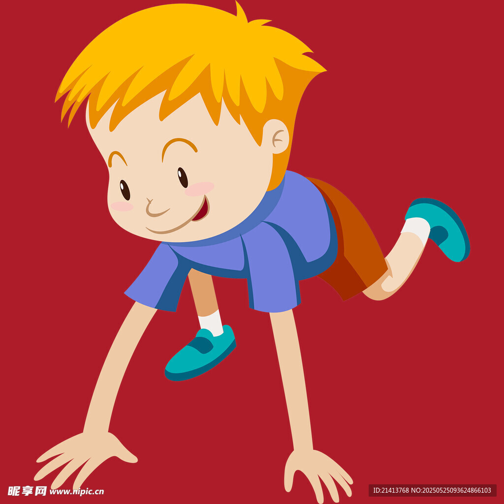 小男孩伏地准备起跑