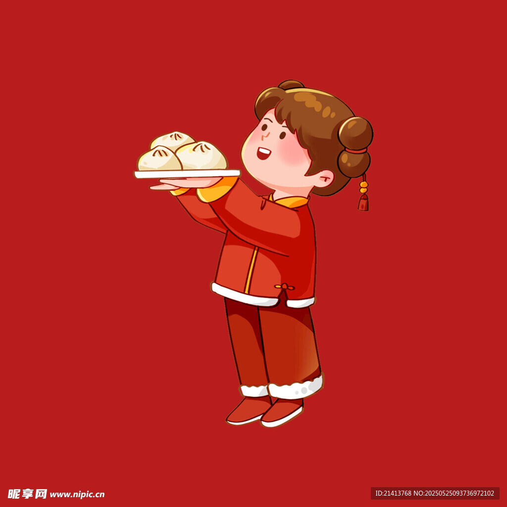 红衣女孩端美食