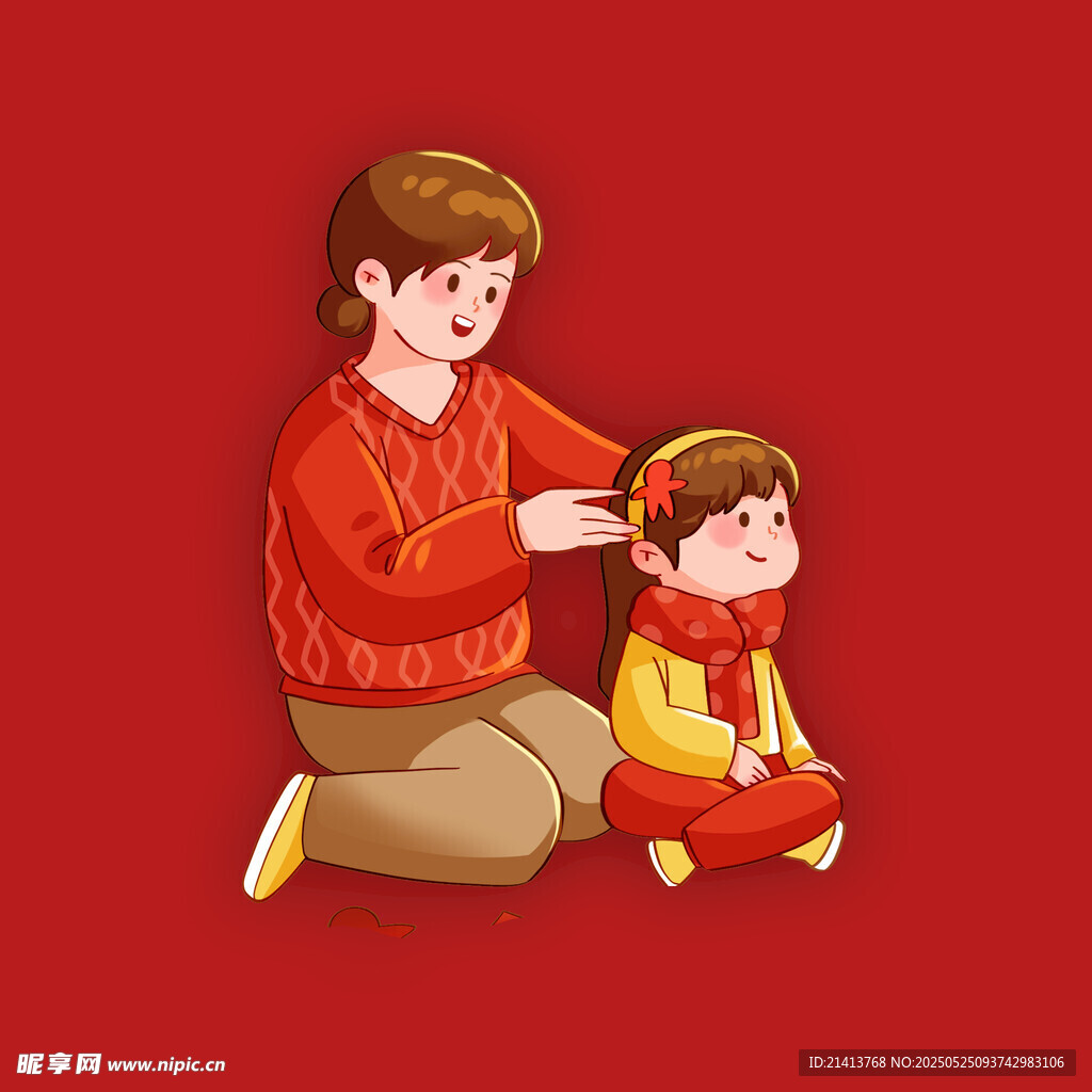 母亲为孩子细心梳发