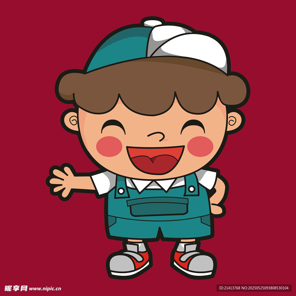 可爱男孩穿背带裤打招呼