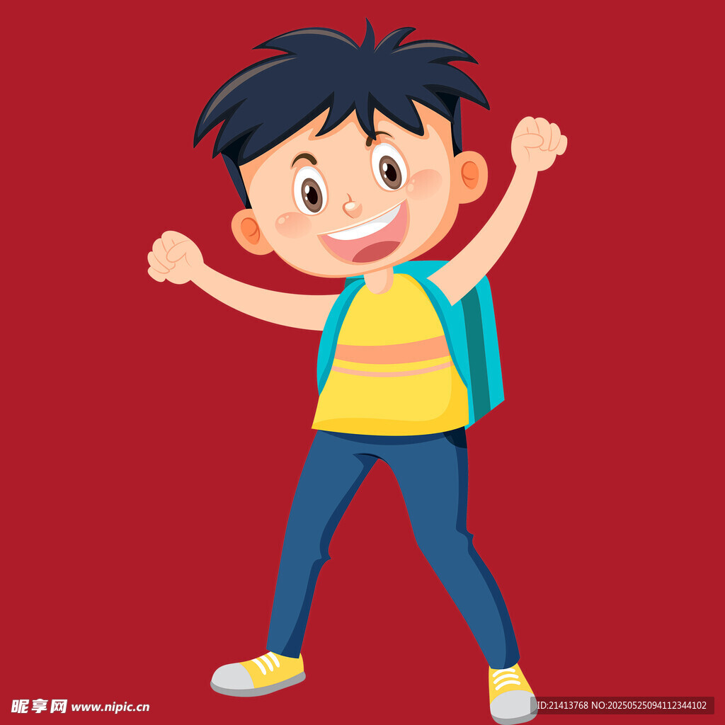 背着书包的快乐小男孩