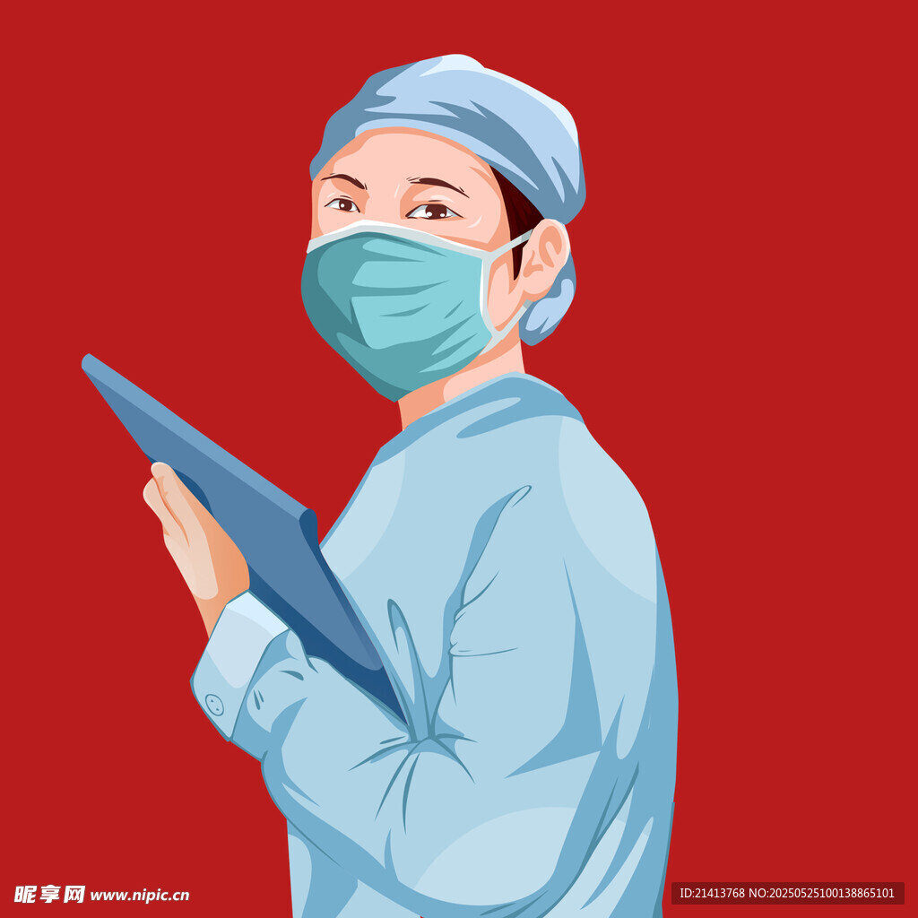医护人员手持记录板形象