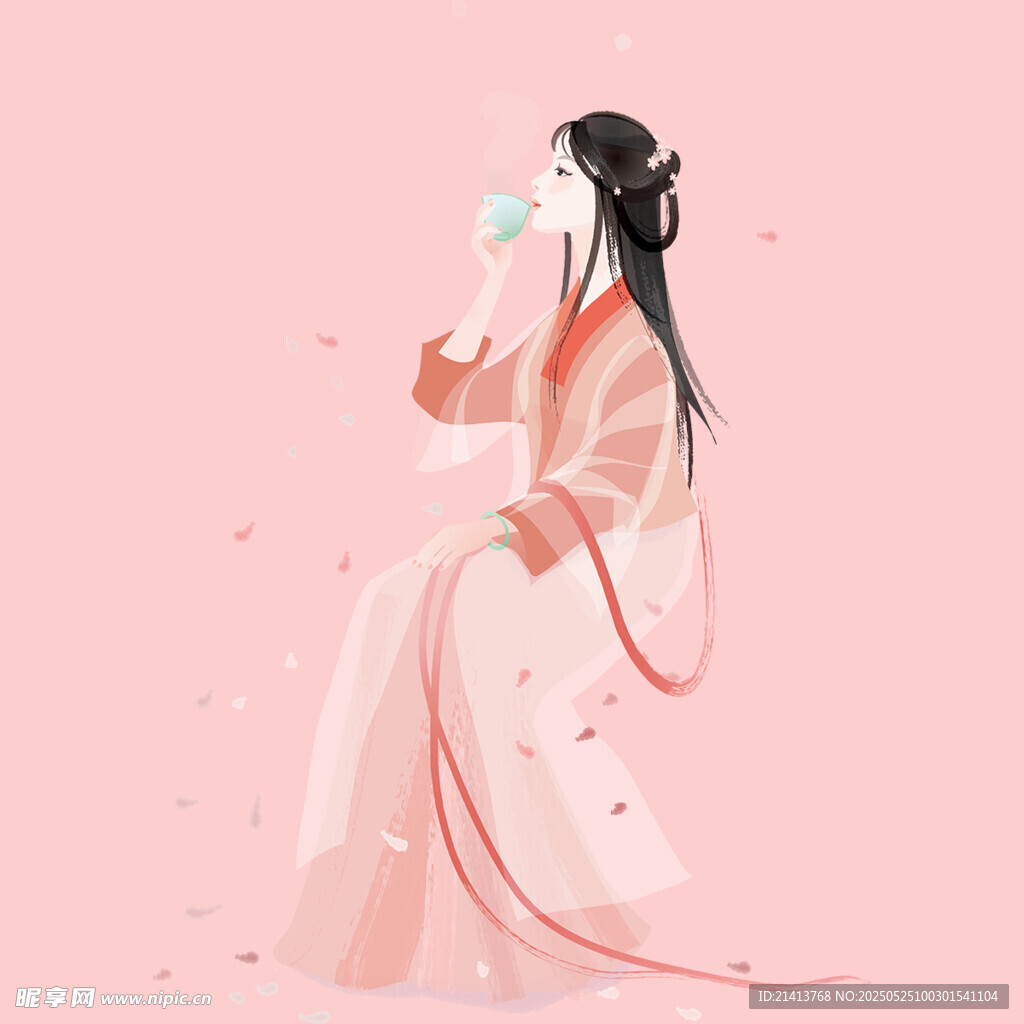 古风女子手持花优雅而立
