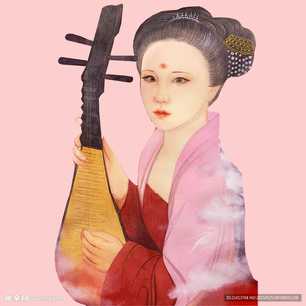 古风女子持琵琶优雅图