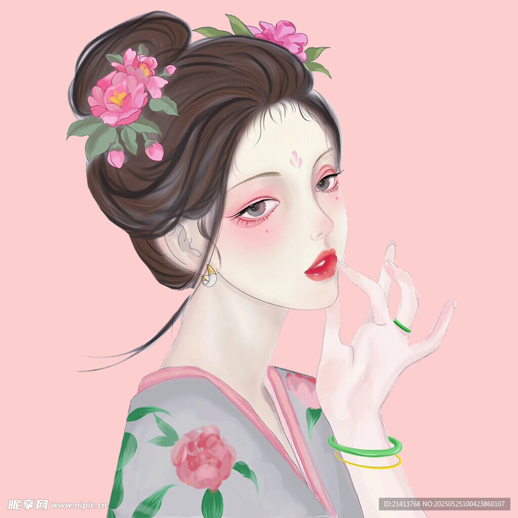 古风簪花女子优雅姿态