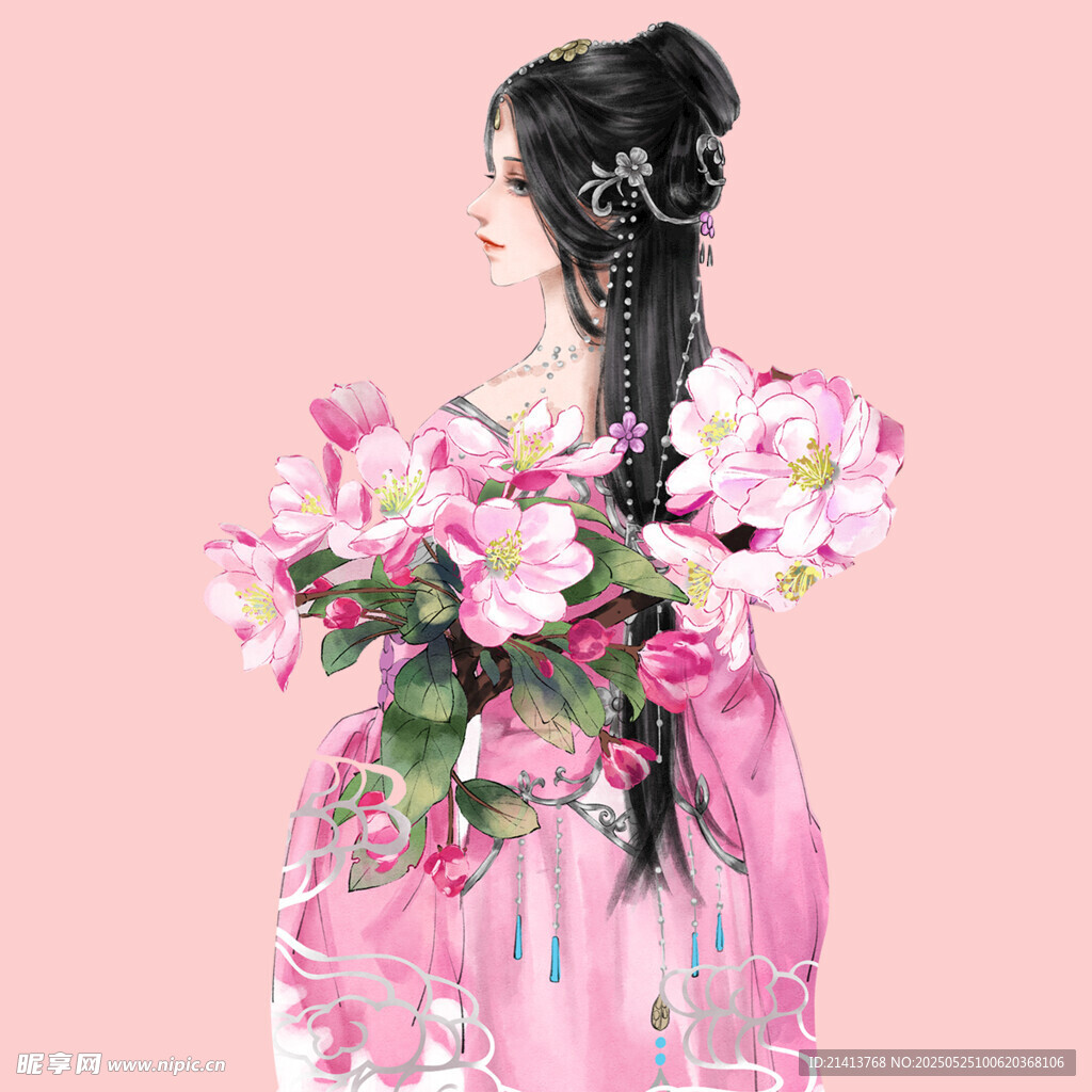 古风少女手持繁花
