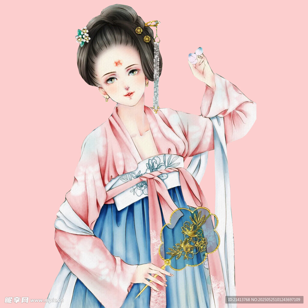 古风汉服女子手持花枝