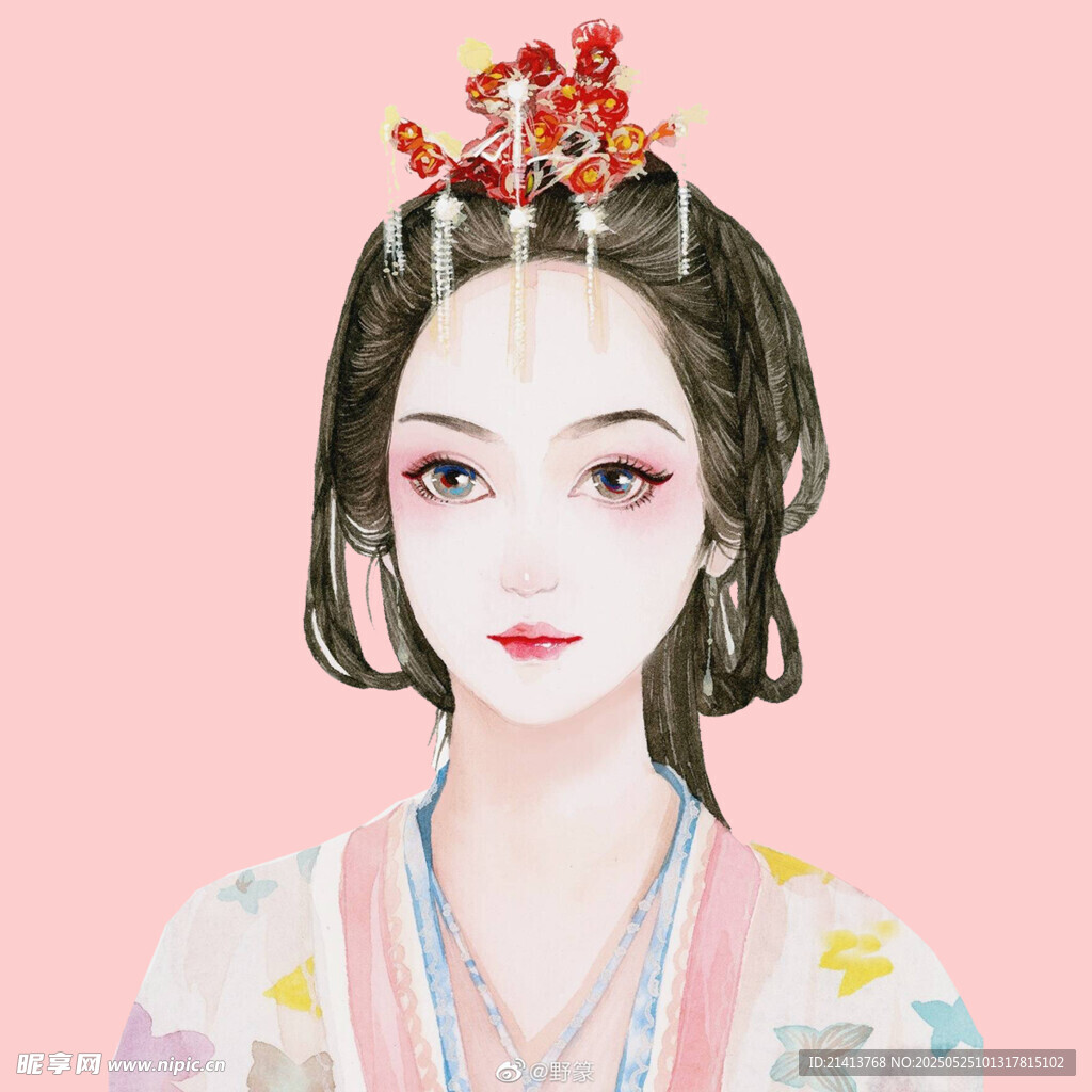 古风佳人发间簪花之美