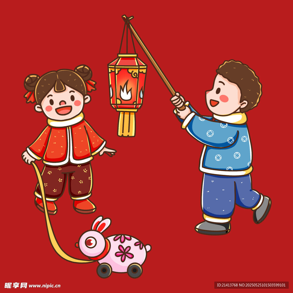 儿童喜庆春节提灯笼玩耍
