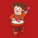 敲鼓的可爱中国风小女孩