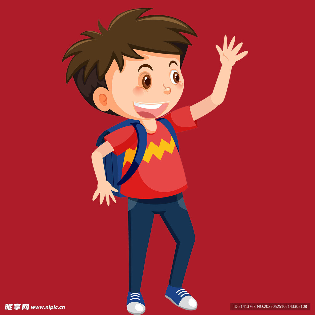 挥手的上学小男孩