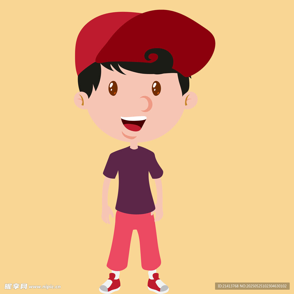 戴红帽的快乐小男孩