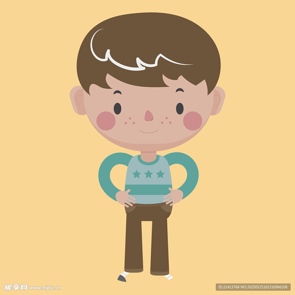 可爱小男孩双手背在身后