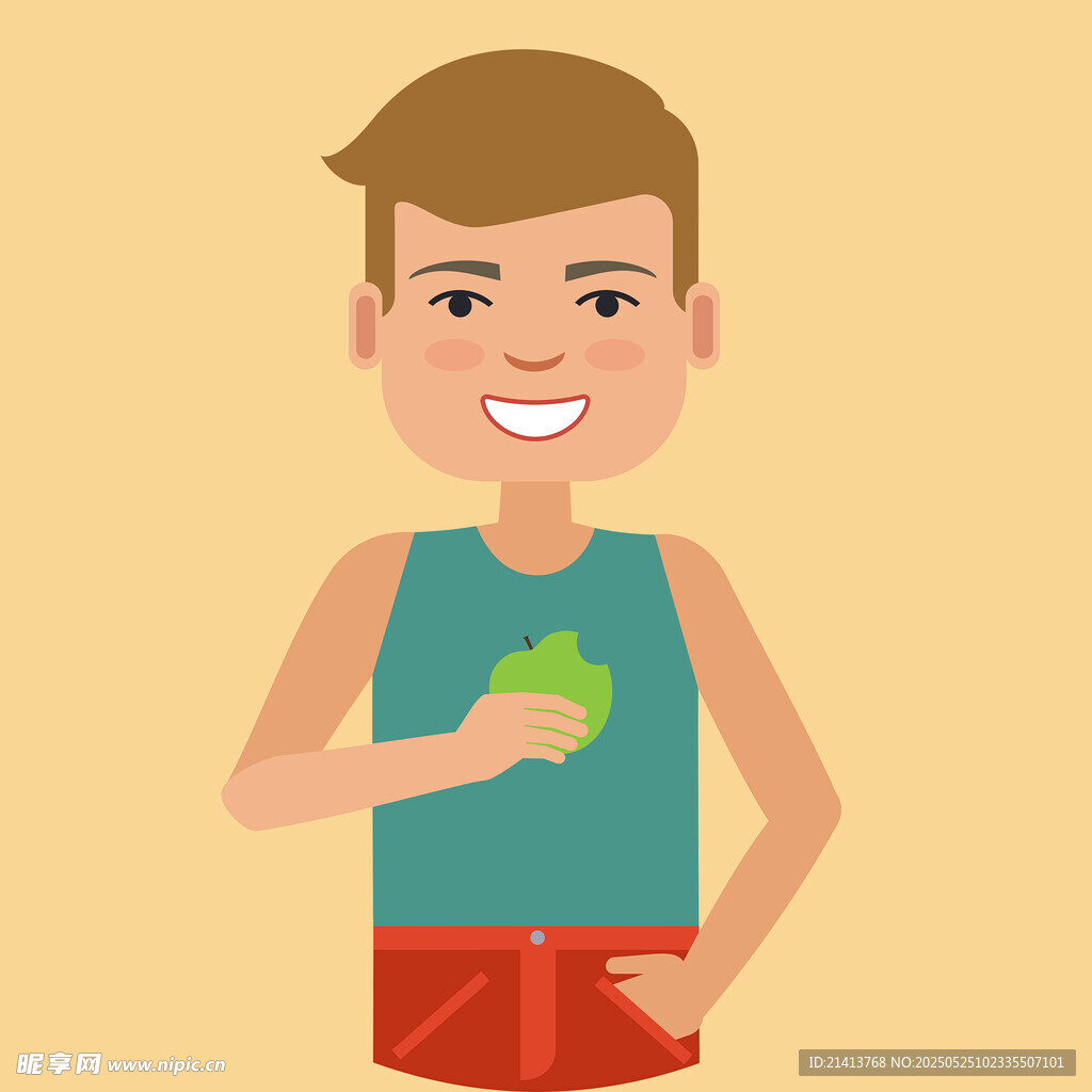 手持青苹果的活力男孩