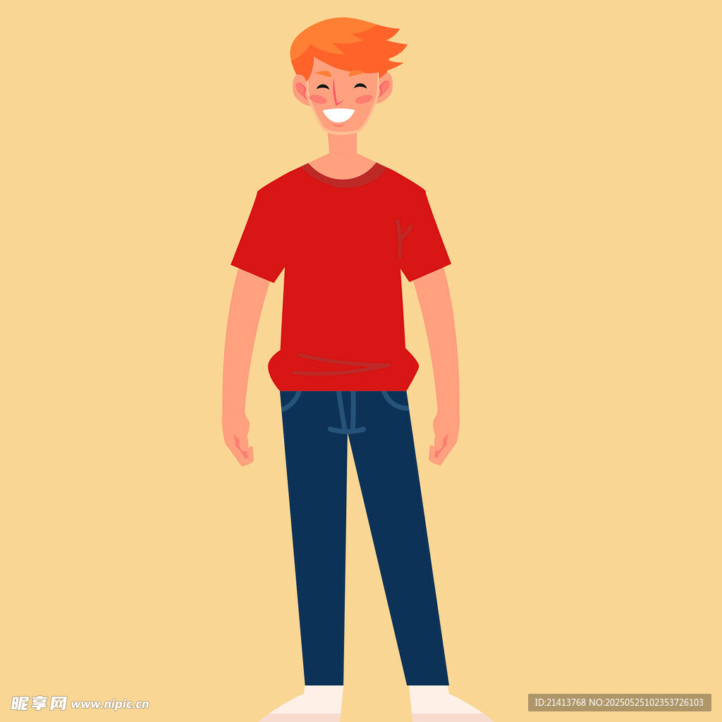 穿红衣微笑站立的男孩