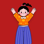 欢乐女孩双手高举庆祝