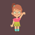 挥手的戴眼镜小女孩