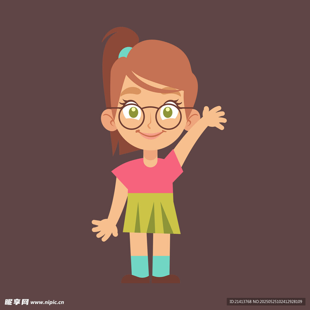 挥手的戴眼镜小女孩