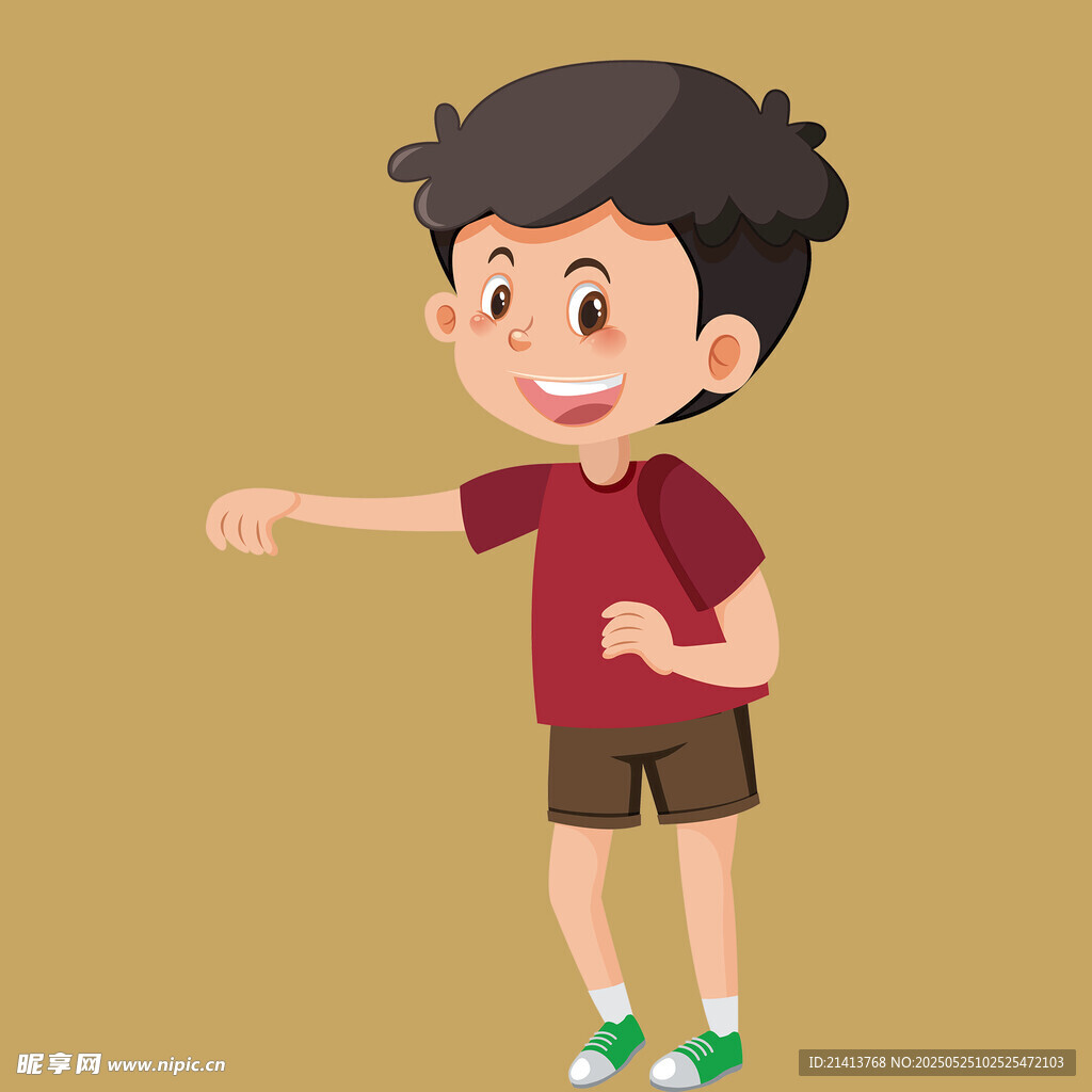 指向的快乐小男孩