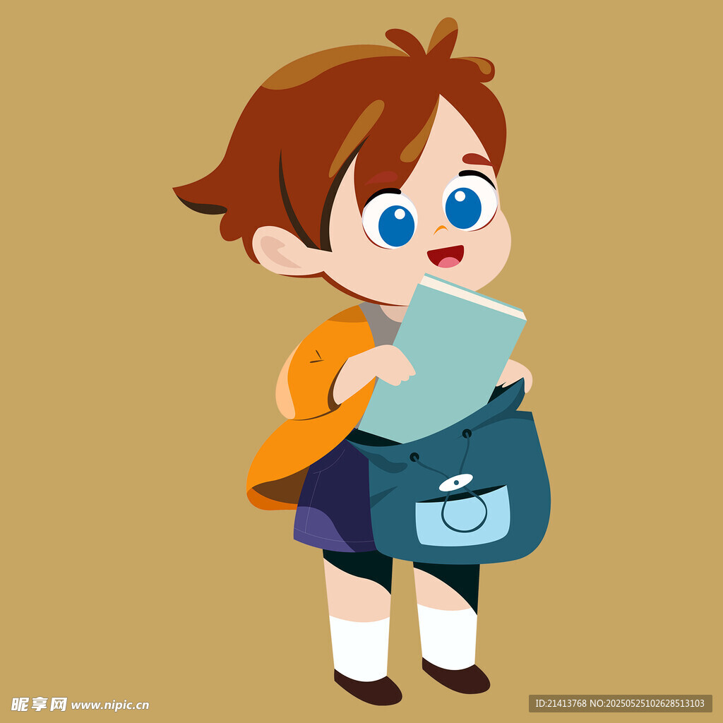 背着书包的可爱上学女孩